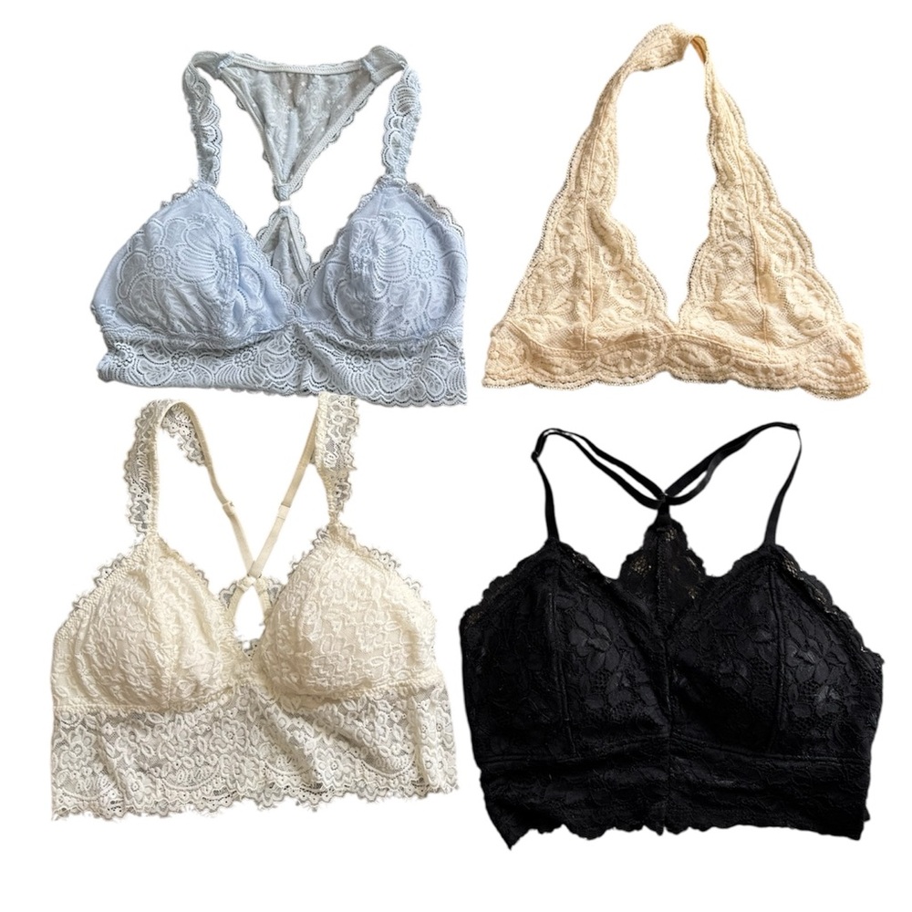Lot of 4 Lace Bralettes- Black, Cream, Tan, Blue s  small